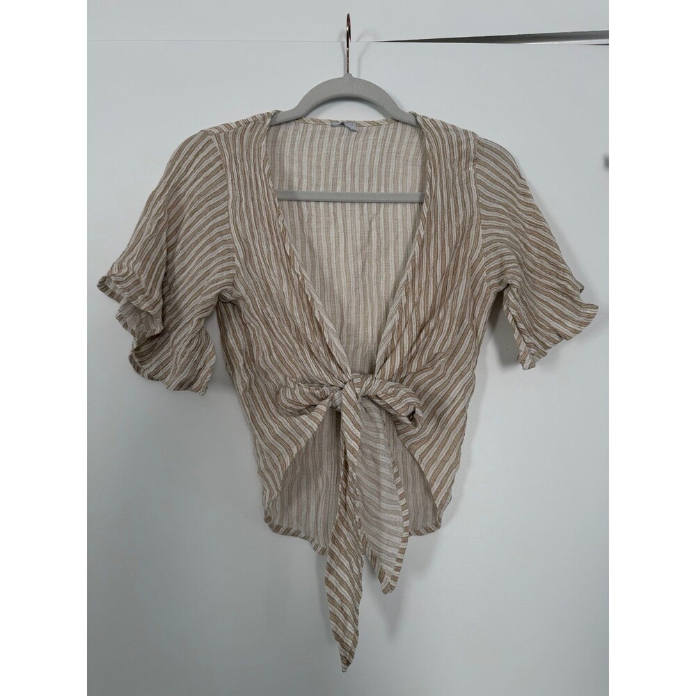 Women's Striped Tie-Front Wrapped Top - Small